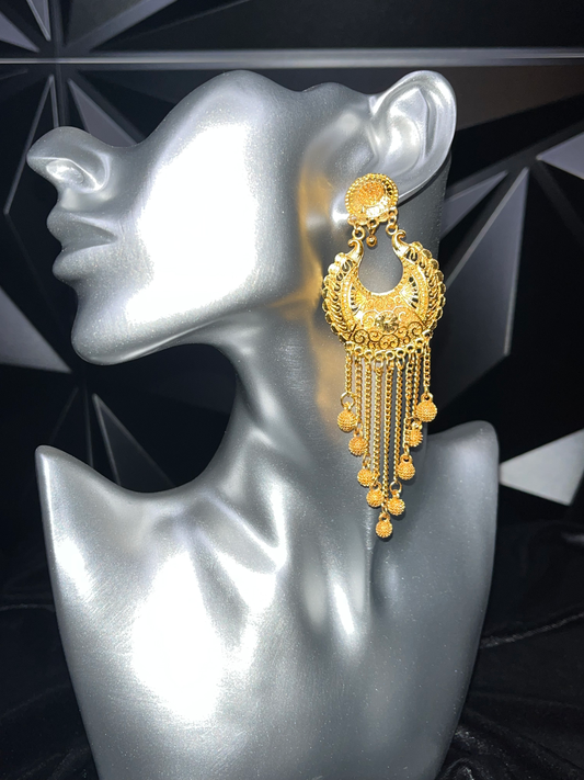 Gold Indian Tassel Drop Earrings