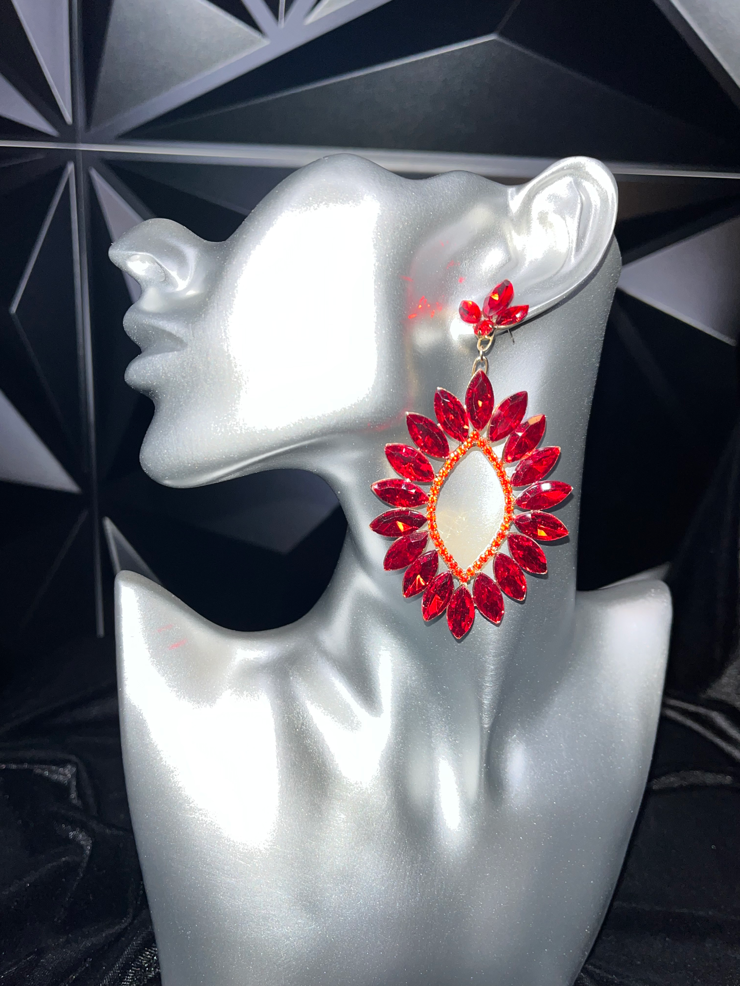 Red Marquise Stone Cluster Earrings